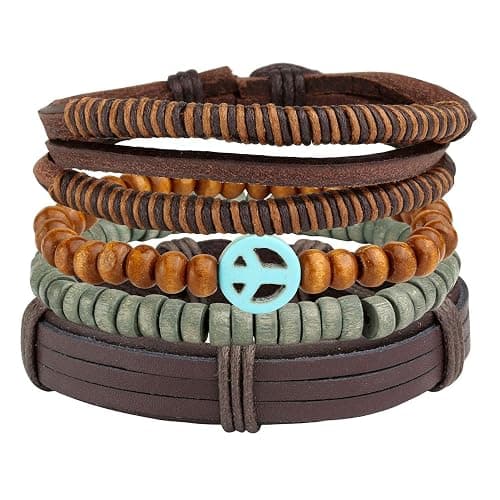 Manfnee 6-12PCS Braided Faux Leather Bracelet Punk Cuff Wrap Bracelets for Men Women Adjustable thumbnail 4