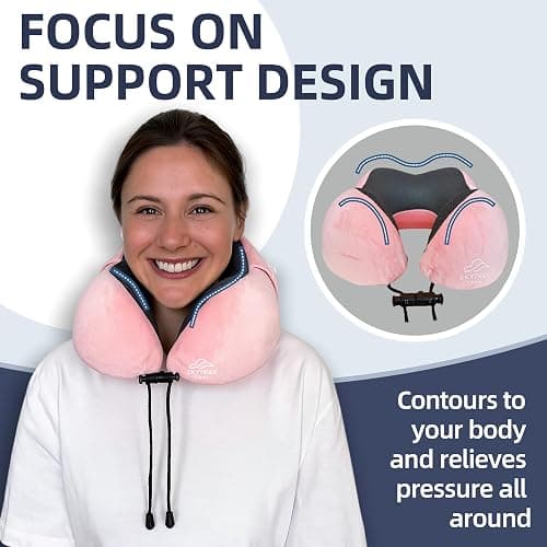 Travel Pillow with Extra Large Hood for Airplane Long Flights Privacy and Comfort Memory Foam with Velvet Cover for Road Trip Head&Neck Support for Plane Office Cars Sleeping & Rest (Pink) thumbnail 5