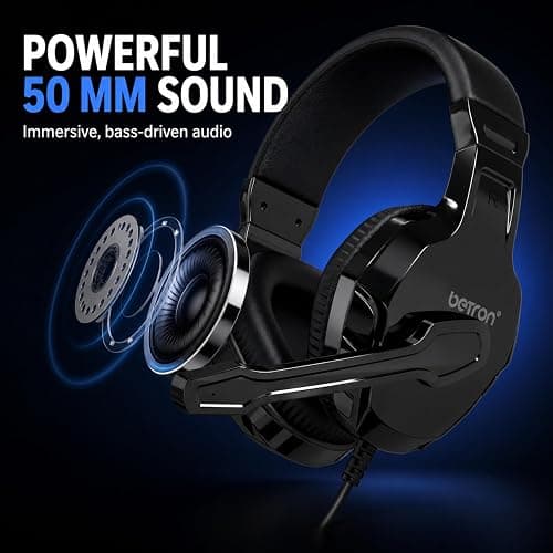 Betron Wired Gaming Headset with Microphone | Headphones for PS5, PS4, Xbox, Nintendo Switch, PC thumbnail 3