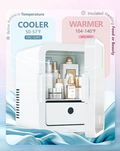 EUHOMY Skincare Fridge, 5 Liter Mini Fridge for Bedroom with Dimmable LED Mirror, AC/DC Portable Cooler & Warmer for Skincare, Cosmetics and Food, Makeup Fridge for Bedroom, Car & Office, White thumbnail 4