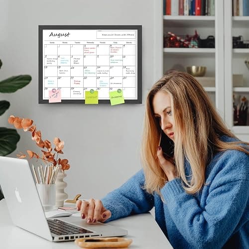 Dry Erase Calendar for Wall, 17x13 Inches Calendar Whiteboard for Wall, Small Magnetic Monthly White Board with Wood Framed, Hanging Dry Erase Board for Kitchen Home Office School Planner thumbnail 7