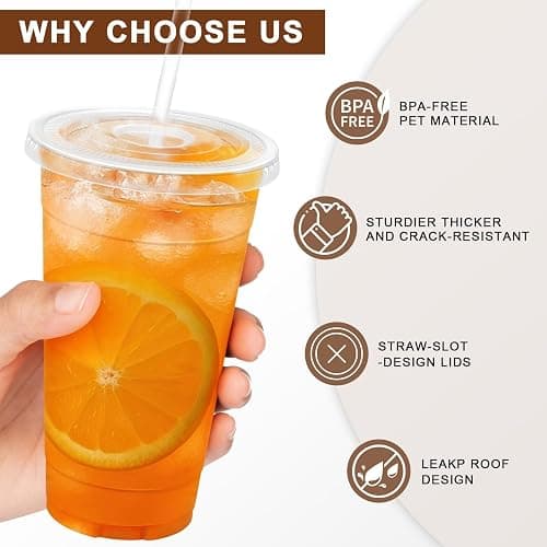 Lamosi 100 Pack 24 oz Clear Plastic Cups with Lids and Straws, Disposable Iced Coffee Cups with Lids for To-Go Cold Drinks, Smoothies and Slushie thumbnail 4