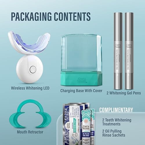 GuruNanda Teeth Whitening Kit, Up to 10 Shades Whitening, 40 Treatments | Wireless Led Accelerator Teeth Whitener|Comes with 8% Hydrogen Peroxide Teeth Whitening Gel Pen & Teeth Whitening Strips thumbnail 8