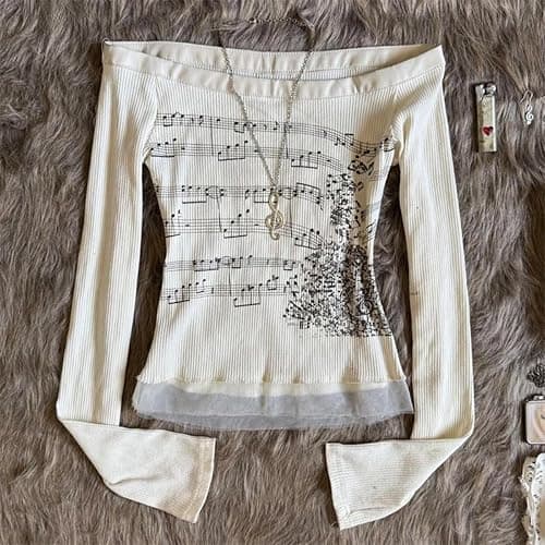 Y2K Emo Grunge Goth Shirt Long Sleeve Off Shoulder Teen Girls T-Shirt Alt Top 2000s Clothes thumbnail 3