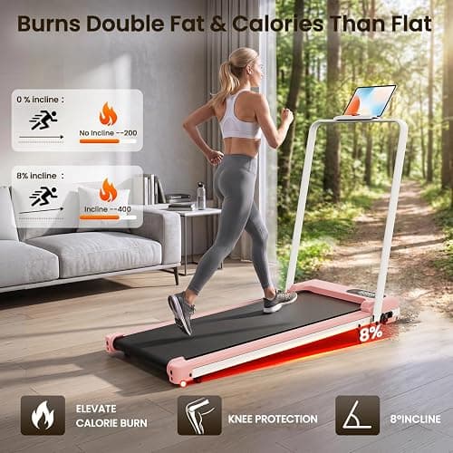 Walking Pad Treadmill with Handle Bar,Walking Pad with Incline 8%,2.5HP Quiet Under Desk 320 lbs 2 in 1Treadmills for Home Office,Compact Foldable Walking Pad,Remote Control&LED Display thumbnail 5