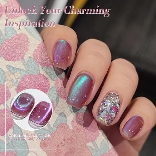 BORN PRETTY Blue Purple Cat Magnetic Eye Gel Nail Polish Rainbow Gel Polish | Aurora Firefly Color Cat Magnetic Gel Polish Glitter Magnetic Gel Nail Manicure Salon DIY 15ml thumbnail 3