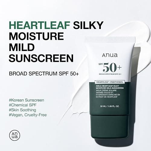 Anua Heartleaf Silky Moisture Mild Sunscreen, Broad Spectrum SPF 50+ with Moisturizing Formula, Lightweight Korean Sunscreen, Natural finish, Vegan, korean skin care 50ml / 1.69 fl. oz. thumbnail 2