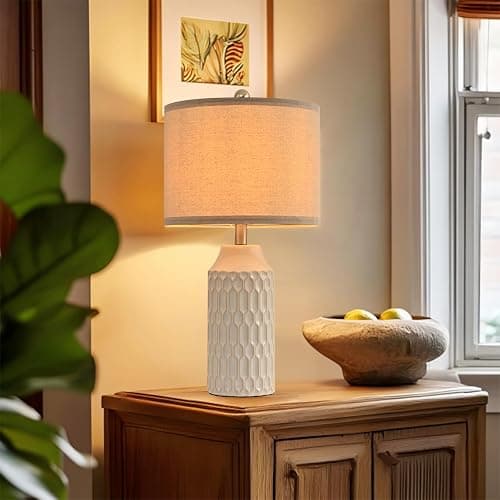 22IN Modern Ceramic Table Lamp Set of 2 White Lamps for Living Room Tall Bedroom Lamp Set Bedside Nightstand Lamps Set of Two Farmhouse Rustic Side Table Lamps for End Table Beige Desk Lamps thumbnail 7