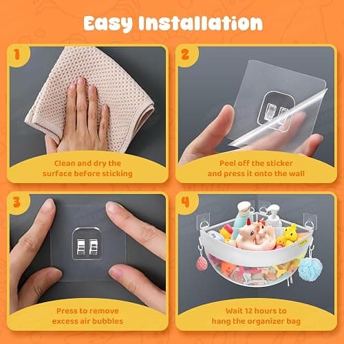 Bath Toy Storage Corner Wall Mounted, 4.32 Gallons Bath Toy Holder, Bottom Zipper Mesh Bathtub Toys Storage Organizer Bag, Quick Access Baby Shower Caddy Quick Dry Bathtub Toys Holder Accessory thumbnail 8