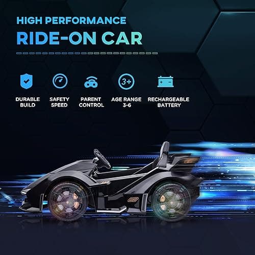 Aosom 12V Electric Ride-on Car, Licensed Lamborghini V12 Vision Gran Turismo Battery-Powered Ride-on Toy with Remote Control, Music, LED Lights, for 3-6 Year Old Boys and Girls, Black - Black thumbnail 8