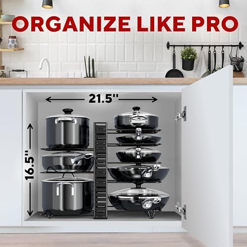 Pots and Pans Organizer Under Cabinet - 8-Tier Adjustable Pan Organizer Rack for Cabinet - Heavy-Duty Pot & Pan Organizer - Perfect to Store Pots, Pans, Lids - Easy Kitchen Organization and Storage thumbnail 3