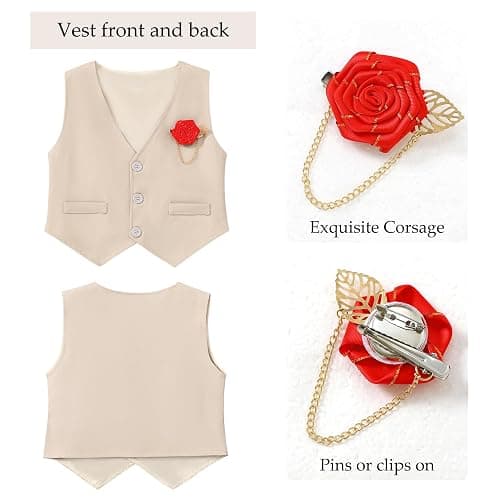 WESIDOM Toddler Boy Dress Clothes Suit Boys Formal Wedding Outfit Set 1-9Y | 6-Piece Boys Formal Suit Set: Dress Shirt, Vest, Bow Tie, Boutonniere, Suspenders Pants for Ring Bearer Easter Graduation thumbnail 5