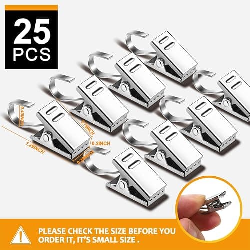 Teenitor 25 Pack Curtain Clips for Hanging Curtain Hooks, Stainless Steel Curtain Hooks with Clips, Small Hooks Clips for Camper Awning Light Photos Party Decorations thumbnail 2