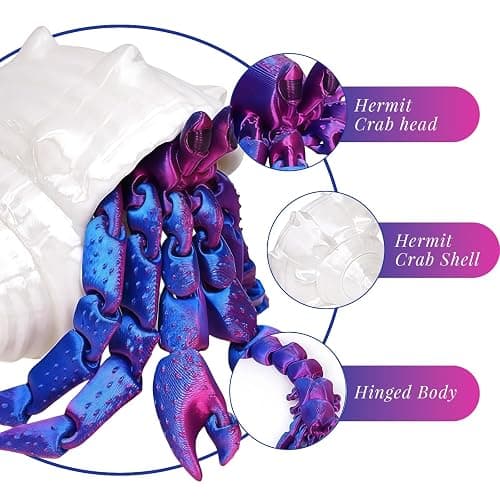 Mrltau 3D Printed Animals Hermit Crab Fidget, Full Articulated Flexible Crystal, 3D Printed Toys Gift For Boy And Adult, Animal Toys, Cute Stuff, Home Office Decor thumbnail 4