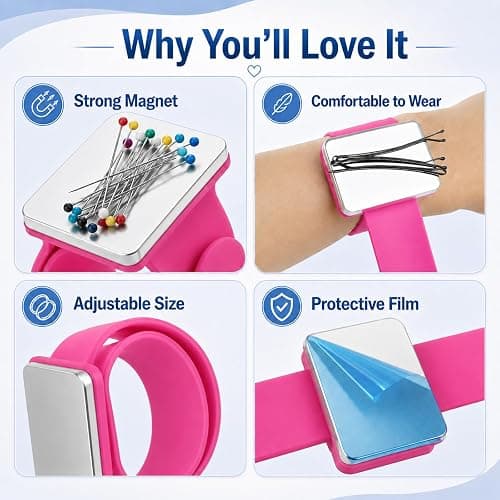 Hilltian 2 PCS Magnetic Pin Cushion Wrist, Magnetic Sewing Pincushion, Magnetic Pin Holder Wristband for Sewing Braiding thumbnail 3