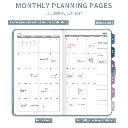 AHGXG Pocket Calendar 2026-2027, July 2026 - June 2027, Academic Planner, Weekly and Monthly, Small Size for Purse, Hardcover, 12-Month Tabs, for Women, School, 3.9"X 6.7" (Gray Blue) thumbnail 2