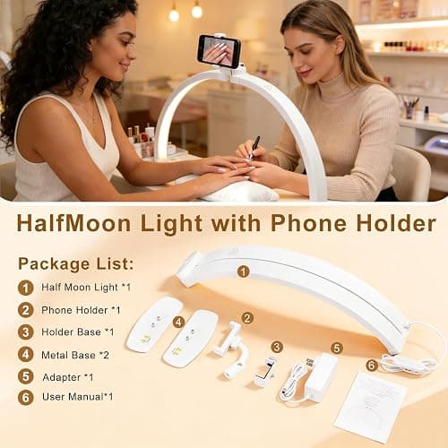 Half Moon Light for Nail Desk 29", Foldable LED Nail Desk Lamp With Rotatable Phone Holder Arch Light, Nail Tech Light Dimmable With 3 Color Mode &10 Brightness for Nail Tech,Eyelash,Tattoo& Salon Use thumbnail 7