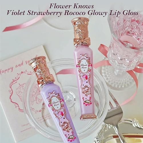 Flower Knows Violet Strawberry Rococo Glowy Lip Gloss, Light Baby Pink | Hydrating Oil-Infused Formula, Glazed Fuller-Looking Shine, Vegan (G01 Strawberry Macaron) thumbnail 7