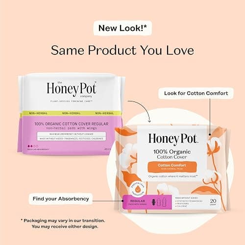 The Honey Pot Company - Sanitary Pads for Women - Non-Herbal Regular Flow w/Wings - Organic Cotton Cover & Ultra-Absorbent Pulp Core - Feminine Care - FSA & HSA Eligible - 20 ct - 20 Count (Pack of 1) - Non-Herbal Regular Flow thumbnail 2