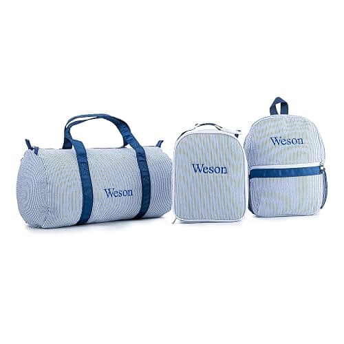 MT WORLD Kids' Backpacks Set Personalized Backpacks with Lunchboxes and Travel Duffel Bag with Embroidered Name Seersucker Toddler Bookbag with Lunch Bag and Overnight Bag for Girls Boy - Image 1