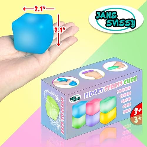 2Pcs Stress Cube Glow in The Dark Toys,Stress Balls for Adults Kids,Squishy Fidget Toys with Super Solid Squishy,Sensory Toy,Ice Cube Toy,High Density Squeeze Balls(Blue + Purple) thumbnail 2