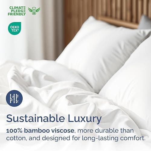100% Rayon Derived From Bamboo - Bamboo Sheets Twin XL Size - Cooling Sheets for Twin XL - Soft, Breathable & Hotel Luxury Bedding - 1 Flat & 1 Fitted & 1 Pillowcase w/ 16 Inch Deep Pockets - White thumbnail 5