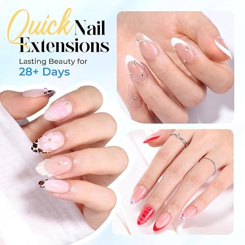 UNA GELLA Short Almond Gel Nail Tips Kit 120Pcs Pre-Etched Clear Fake Nails with 15g Solid Gel Glue Mini U V Lamp Nail Files Full Cover Press on Acrylic Nail Extensions DIY Home Kit for Women 12 Sizes thumbnail 2
