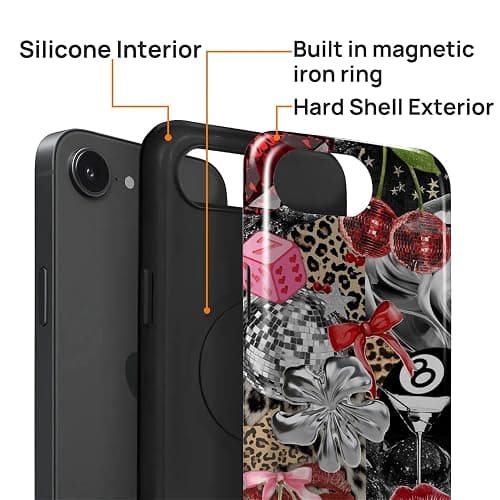 DAIZAG Case for iPhone 16e,[Compatible with MagSafe],Magnetic Phone Glossy Cover,Hybrid Heavy 2 in 1 Full Body Rugged Shockproof-Retro Cheetah Disco Coquette Collage thumbnail 4
