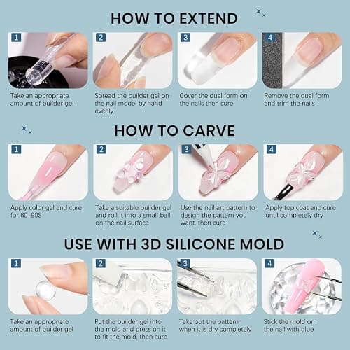 SUPWEE Clear 3d Nail Gel Sculpting Gel, Non-Stick Hand Molding Gel for Nail | Sculpture Gel with 3D Silicone Nail Art Molds Solid Builder Hard Gels for Extend Home DIY Manicure thumbnail 8