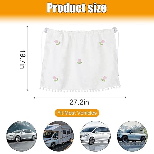 DUSCOKE Car Side Windshield Sunshade, UV Protection Auto Window Sunshades Curtain for Baby, Universal Automotive Travel Blackout Privacy Accessories for Car Interior (Five Small Tulips) thumbnail 2