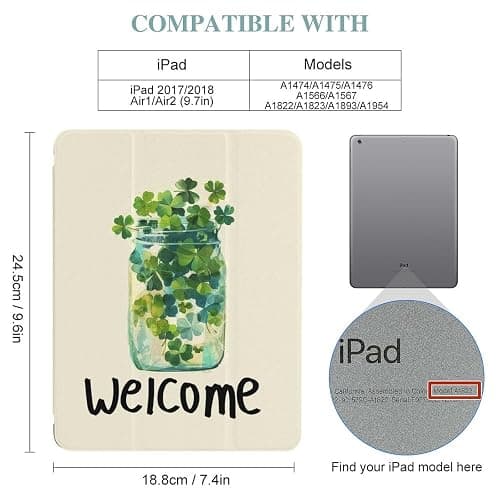 Clover St Patricks Day Case for Air 1/2 9.7Inch Case iPad Pro/Air 3 10.5inch Case iPad 10th Gen Case with Pencil Holder Auto Wake Sleep Cover thumbnail 2