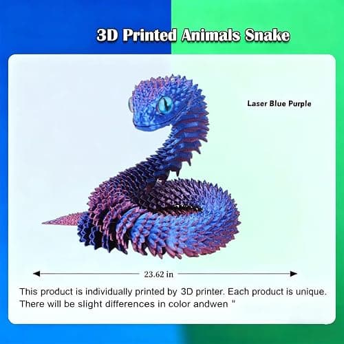 3D Printed Snake Toys - 23 Inch Flexible 3D Printed Animals for Educational Toys, Perfect Desk Pet for Animal Collectors, Must-Have Toy for Kids and Collectors, Halloween, Home Office Desk Decor thumbnail 4