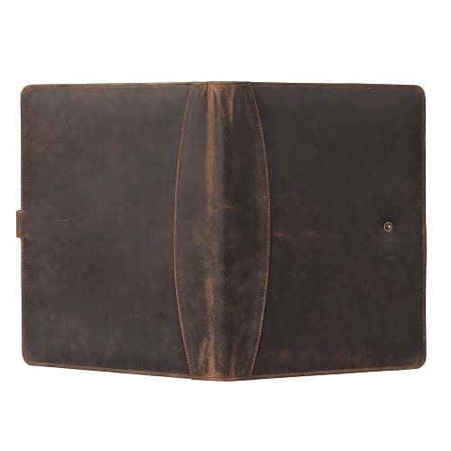 KomalC Leather Portfolio Folder with Button Closure | Business Padfolio for Professionals | Vintage Full-Grain Leather Organizer with Legal Pad Holder, Card Slots & Document Pockets (Distressed Tan) thumbnail 6