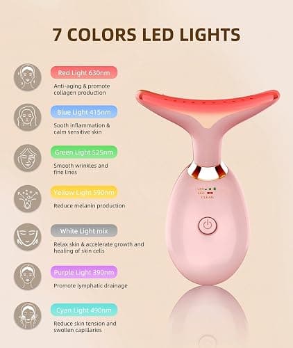 ELISHINE 7 Color Face and Neck Massager Light Therapy, Red Light Based Facial Massager for Skin Care, Firming, Smoothing (Rose Golden) thumbnail 2