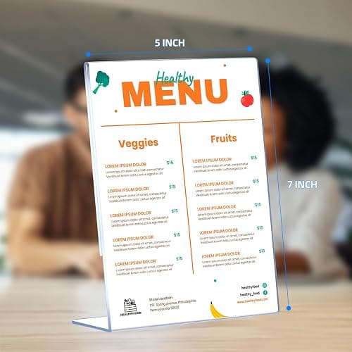 6 Pack Slanted Back Acrylic Sign Holders 5x7 for Business & Store, Tabletop Vertical Sign Holder with Anti-Slip Pads Clear Display Stand, for Menus Flyers Documents Office Restaurants Party Decoration thumbnail 2