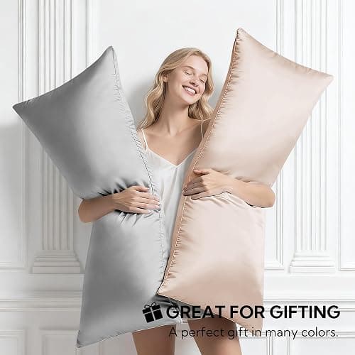 MR&HM Satin Body Pillow Cover, Soft and Breathable Body Pillow Case with Envelope Closure, Cooling and Silky Long Pillowcase for Hair and Skin,Grey (20x54, Black) thumbnail 9