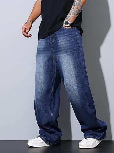 DFGIGT Mens Wide Leg Baggy Jeans Y2k Casual Fashion Loose Denim Pants Work Office Streetwear thumbnail 2