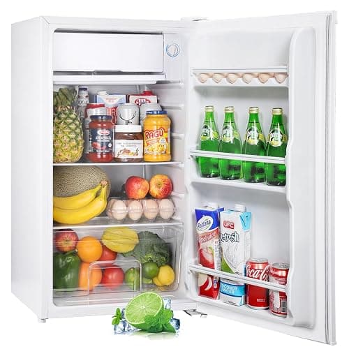 Upstreman 3.2 Cu.Ft Mini Fridge with Freezer, Single Door Mini Fridge, Dorm Fridge, Adjustable Thermostat, Mini Refrigerator for Dorm, Office, Bedroom, White-BR321 - Image 1
