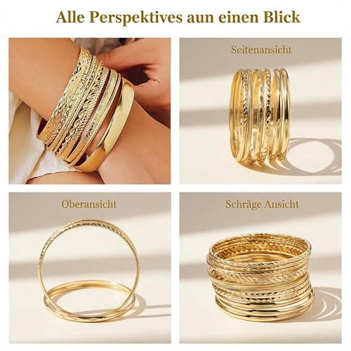unbholkk 12 Stück Armreif Gold Set, Boho Armreifen Goldene Damen, Goldene Stapelbare Vintage Armbänder Indianer Bracelet Schmuck Armband Set, Bangles Modeschmuck für Hochzeit Party thumbnail 3