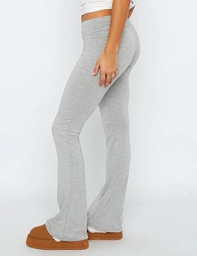 KMBANGI Women Skinny Pants Fold Over Bootcut Stretchy Yoga Flare Leggings Long Y2k Joggers Sweatpants Lounge Streetwear thumbnail 5