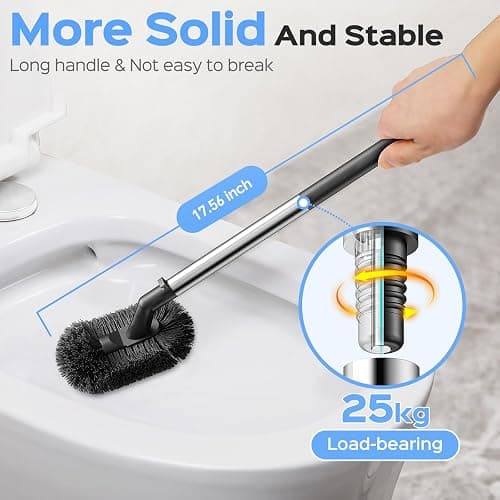 HAMITOR Toilet Plunger and Brush Set: 2 in 1 Stainless Steel Rustproof Combo with Deep Cleaning Curved Bristles - Heavy Duty Toilet Unclogging for Family Bathroom - Compact Apartment Accessories thumbnail 6