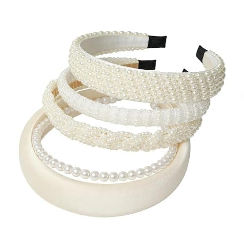 YCKXXL 5PCS White Pearl Headbands for Women Girls, Bling Faux Pearls hair band, Cute Pearl Tiara Headbands, Wedding Bridal Hair Accessories - Image 1
