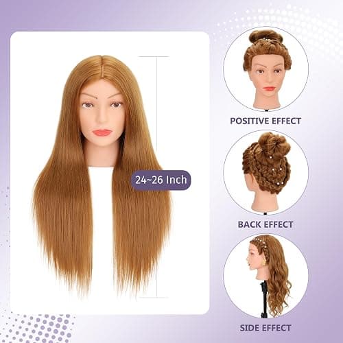Mannequin Head Human Hair 80% Real Hair Cosmetology Mannequin Head for Braiding Styling Cutting 26-28” Doll Head with Clamp Tools (Blonde) thumbnail 5