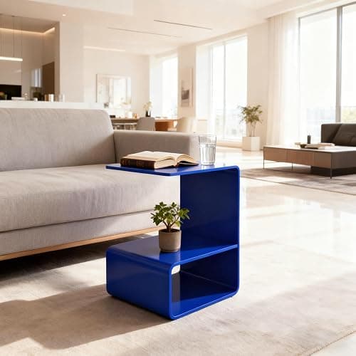 Eapmic Acrylic Side Table, 21.6" C Shaped End Table, Free Standing Storage Tables, 3 Tier Bedside Nightstand, Small Coffee Tables for Living Room Bedroom Bathroom Entryway (Blue) thumbnail 8