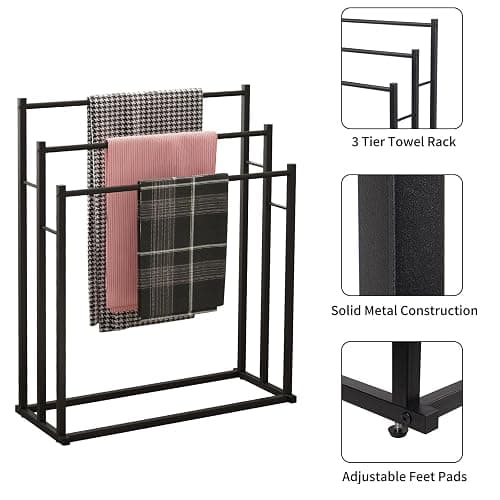 Honiter Towel Racks for Bathroom, 3 Tier Free Standing Towel Rack, Blanket Drying and Display Rack for Oversized Bath Towels Bathroom Accessories, Next to Tub or Shower thumbnail 6