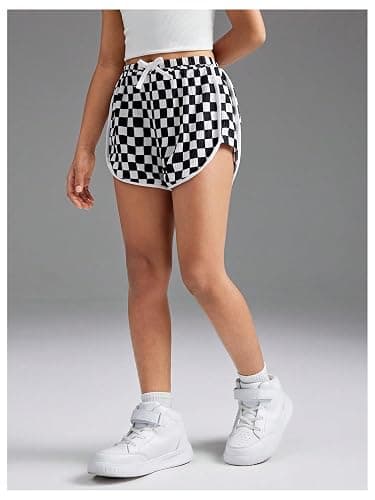 Floerns Girl's Plaid Print Track Shorts High Waisted Straight Leg Casual Shorts thumbnail 2