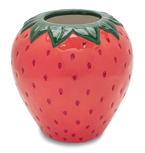 ban.do Vintage Inspired Strawberry Vase, Decorative Ceramic Vase, Large Flower Vase, Unique Strawberry Decor for Home/Kitchen/Office - Image 1