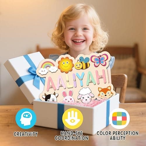 Name Puzzle for Kids Personalized, Custom Wooden Name Animal Puzzle, Montessori Learning Toys for Toddler 1-3, First Birthday Gifts for Girls&Boys thumbnail 8