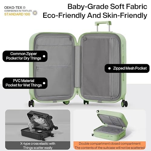 mixi Luggage with Cup Phone Holder Hard Shell Rolling Travel Suitcases with Spinner Wheels, Avocado Green, 26-inch thumbnail 3