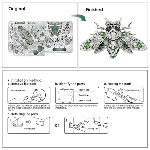 Piececool Metal 3D Puzzles for Adults, Cicada 3D Model Building Kits Insect Themed Animal Fashion Brooch Assembling DIY Crafts Creative Gifts thumbnail 5